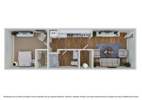 Floor plan for 1 bed, 1 bath, 580 sqft